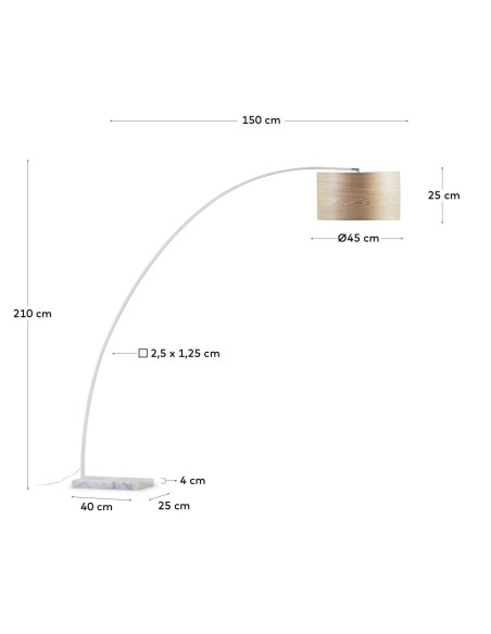 Lámpara de pie Juhe fresno/acero/mármol blanco - Kave Home