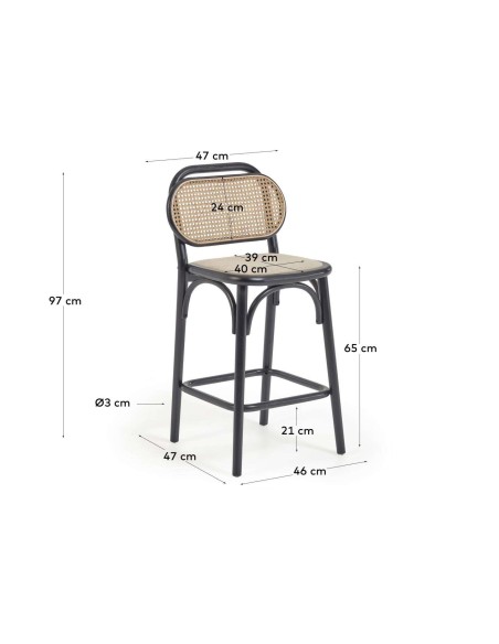 Taburete Doriane 65 cm olmo lacado negro - Kave Home