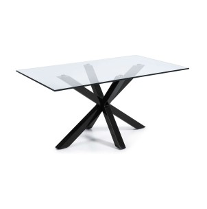 Mesa Argo 180 x 100 cm cristal/patas acero negro - Kave Home. C409C07. Vackart; Muebles de diseño.