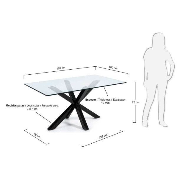 Mesa Argo 180 x 100 cm cristal/patas acero negro - Kave Home Mesa Argo 180 x 100 cm cristal/patas acero negro - Kave Home