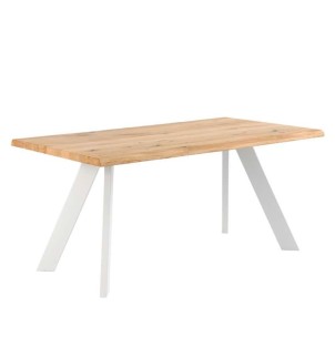 Mesa POLYEDER 160x90 cm, Roble Natural / Metal Blanco - Vackart. Las más exclusivas y modernas mesas de diseño nórdico en Vackart, tu tienda de diseño online.