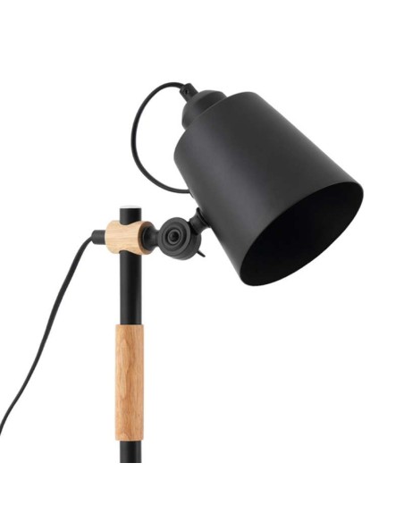 Lámpara de Sobremesa SPION, Metal Negro / Madera Natural. Vackart