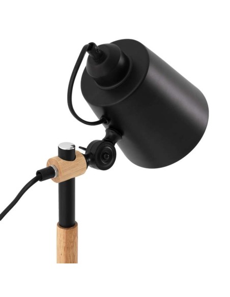 Lámpara de Sobremesa SPION, Metal Negro / Madera Natural. Vackart