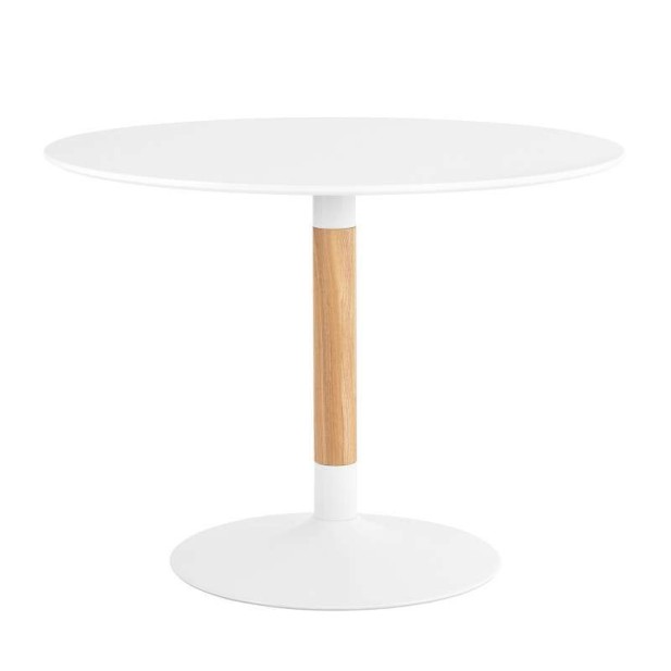 Mesa LIOM Ø120 cm de Comedor, DM Blanco / Madera Natural. Vackart