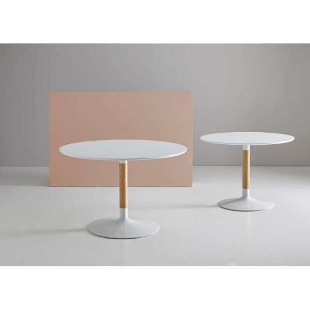 Mesa LIOM Ø120 cm de Comedor, DM Blanco / Madera Natural. Vackart