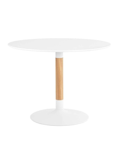 Mesa LIOM Ø100 cm de Comedor, DM Blanco / Madera Natural. Vackart