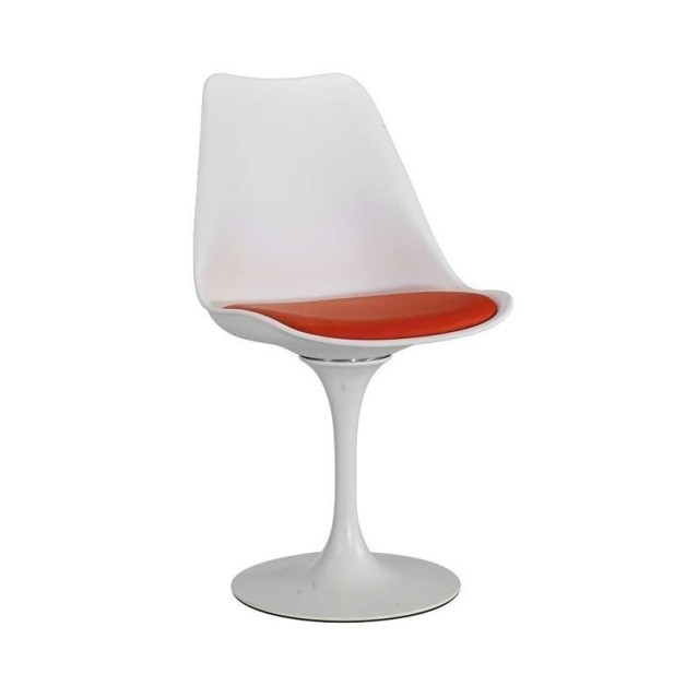 Silla TULIP blanca, cojín rojo, Inspiración Tulip Chair de Eero Saarinen