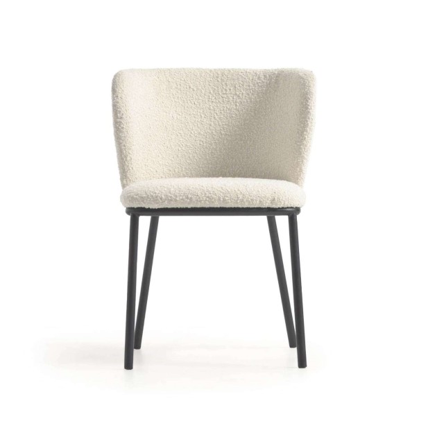Silla Ciselia borrego blanco y metal negro - Kave Home