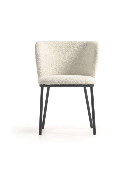Silla Ciselia borrego blanco y metal negro - Kave Home
