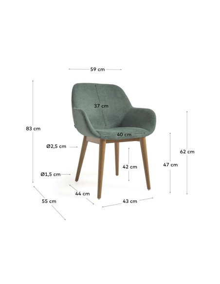 Silla KONNA verde/patas fresno - Kave Home. Vackart CC5212KY19