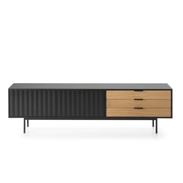 Mueble TV SIERRA 180 cm, DM Negro / Roble - Teulat. Vackart