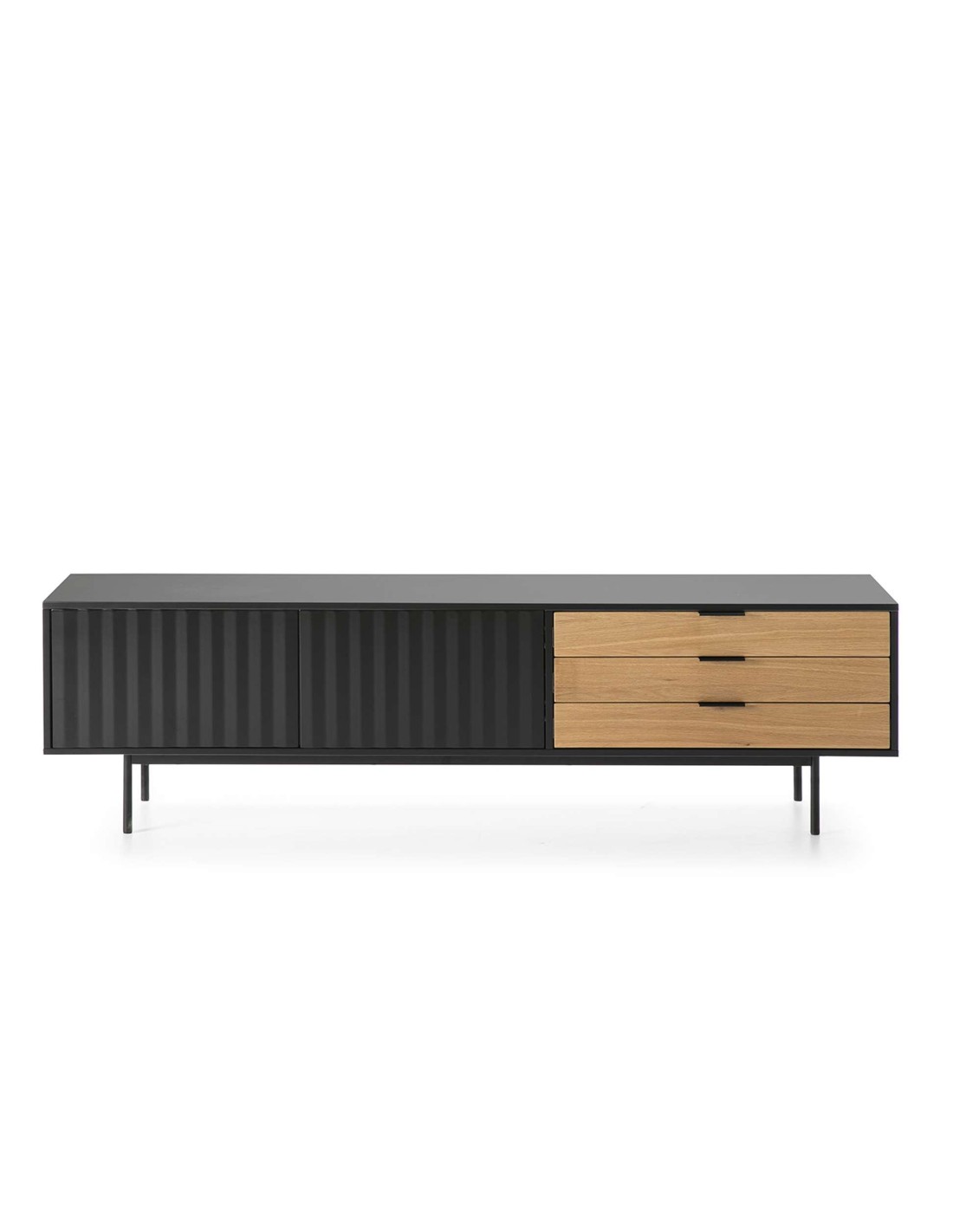 Mueble TV SIERRA 180 cm, DM Negro / Roble - Teulat. Vackart