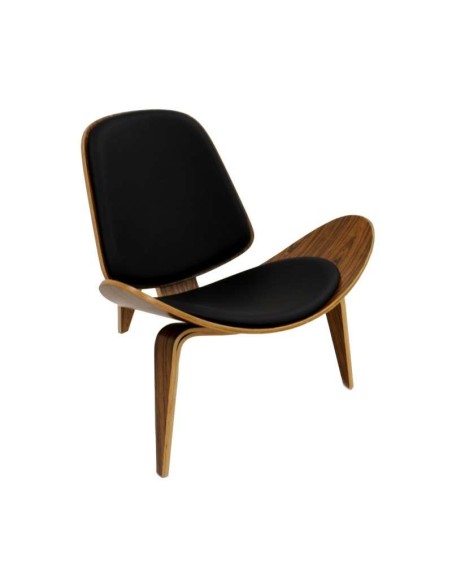 Silla Shell CH07 Style, cojín negro, palo rosa