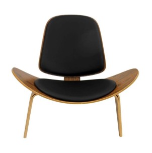 Silla Shell CH07 Style, cojín negro, palo rosa 2