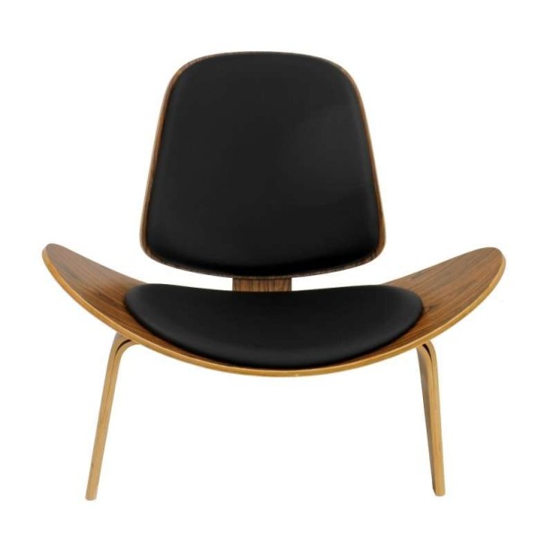 Silla Shell CH07 Style, cojín negro, palo rosa