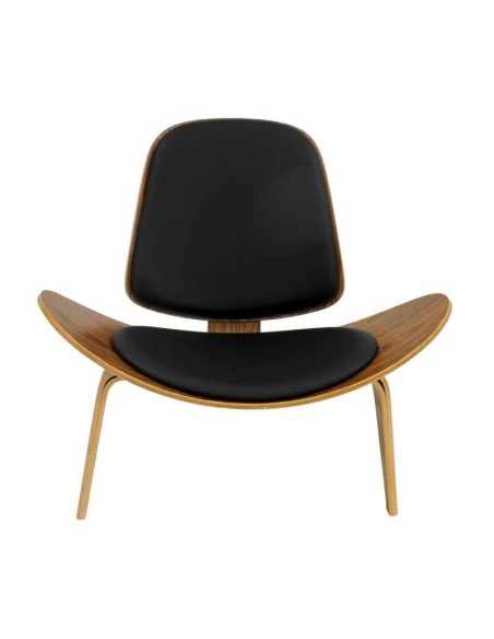 Silla Shell CH07 Style, cojín negro, palo rosa