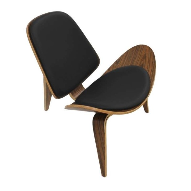 Silla Shell CH07 Style, cojín negro, palo rosa