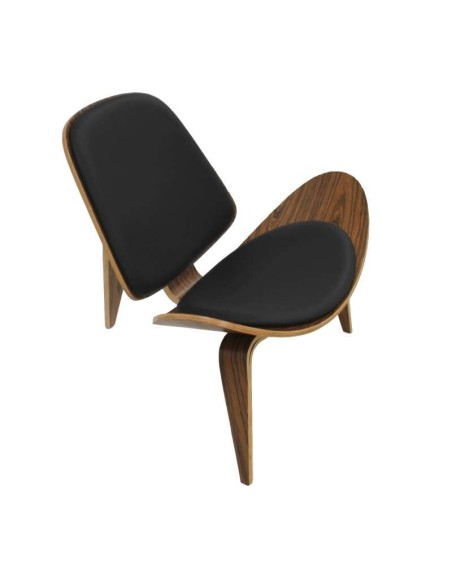 Silla Shell CH07 Style, cojín negro, palo rosa