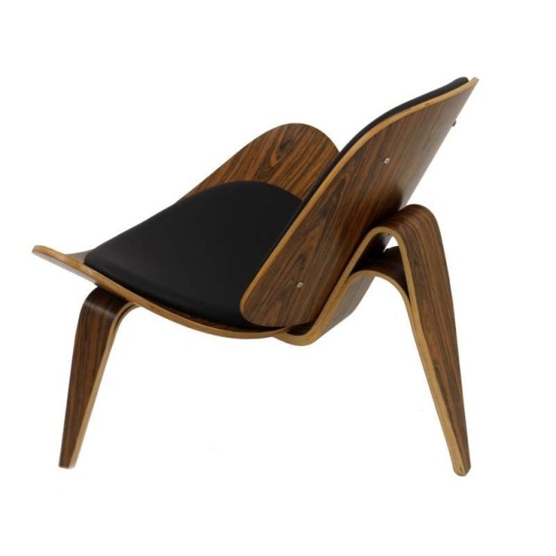 Silla Shell CH07 Style, cojín negro, palo rosa