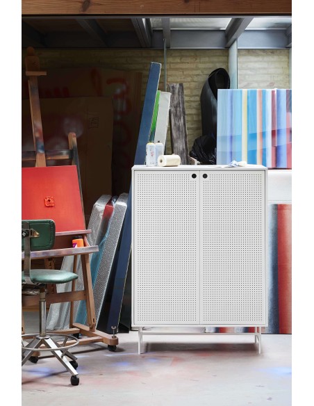 Aparador PUNTO Alto 130 cm, DM / Metal Blanco - Teulat. Vackart