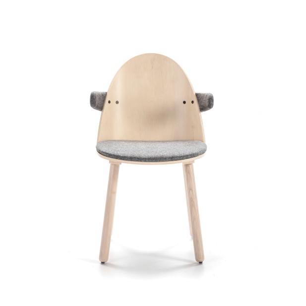 Silla con Brazos UMA, Madera Natural / Textil Gris Claro - Teulat. Vackart