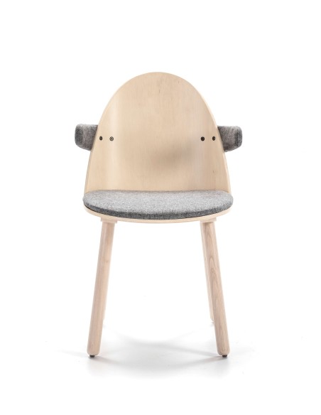 Silla con Brazos UMA, Madera Natural / Textil Gris Claro - Teulat. Vackart