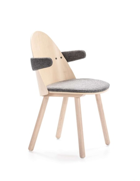 Silla con Brazos UMA, Madera Natural / Textil Gris Claro - Teulat. Vackart