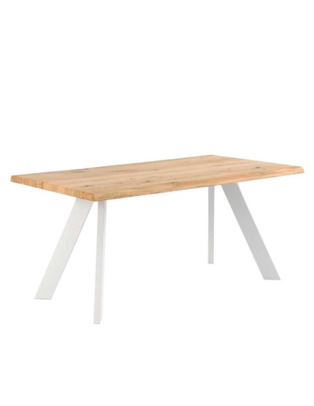 Mesa POLYEDER 140x90 cm, Roble Natural / Metal Blanco. Vackart