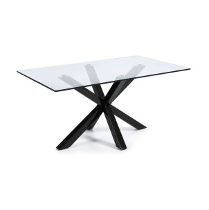 Mesa ARGO 160x90 cm cristal/ patas negro - Kave Home/Vackart. C436C07. Mesas de diseño en Vackart, la tienda de decoración perfecta para el interiorismo