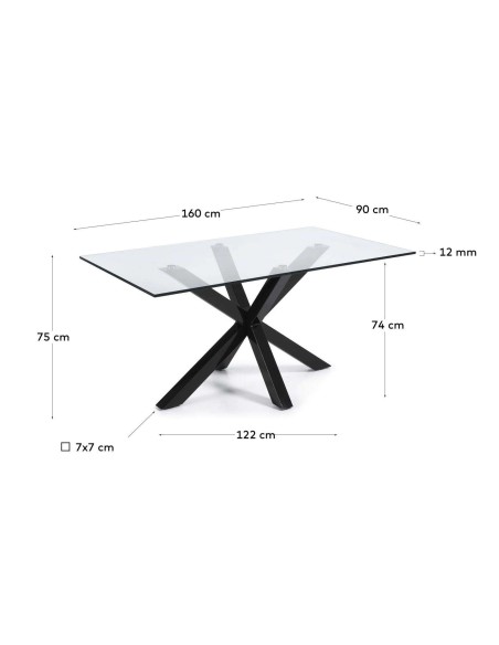 Mesa ARGO 160x90 cm cristal/ patas negro - Kave Home