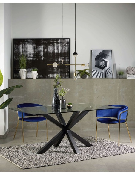 Mesa ARGO 160x90 cm cristal/ patas negro - Kave Home