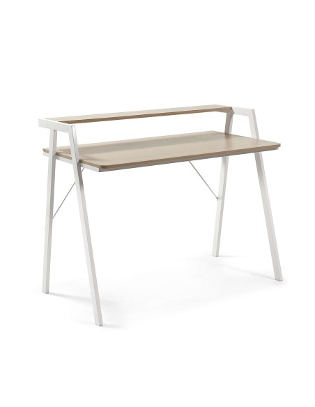 Escritorio AARHUS melamina natural/patas acero blanco 115 x 60 cm - Kave Home
