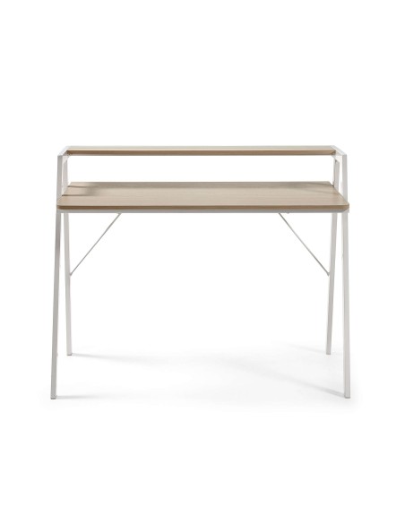 Escritorio AARHUS melamina natural/patas acero blanco 115 x 60 cm - Kave Home