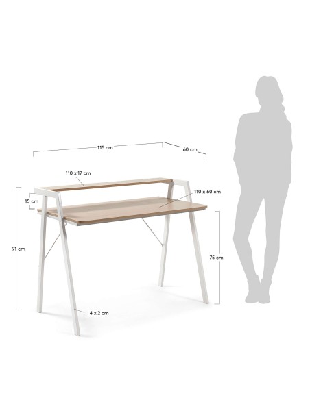 Escritorio AARHUS melamina natural/patas acero blanco 115 x 60 cm - Kave Home