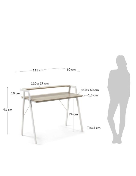 Escritorio AARHUS melamina natural/patas acero blanco 115 x 60 cm - Kave Home