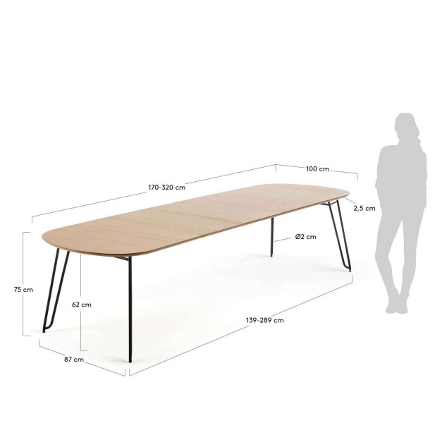 Mesa ext NOVAC 170(320)x100 cm roble/acero Kave Home/Vackart CC1074M46