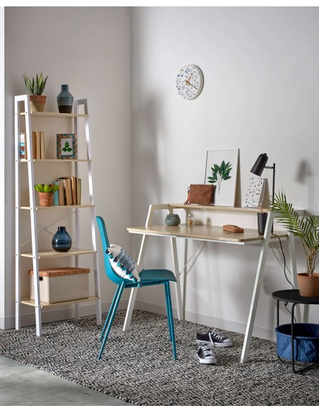 Escritorio AARHUS melamina natural/patas acero blanco 115 x 60 cm - Kave Home