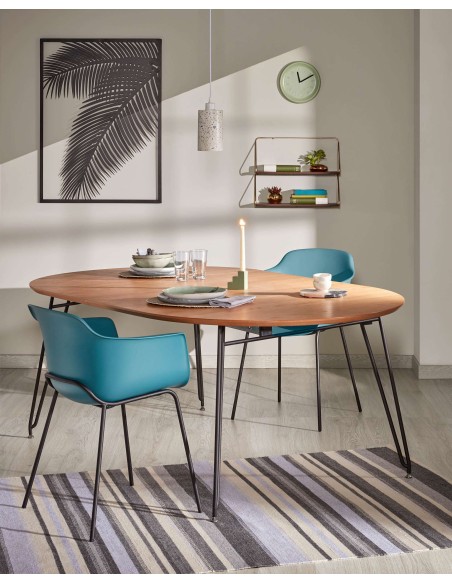 Mesa ext NOVAC 170(320)x100 cm roble/acero Kave Home/Vackart CC1074M46