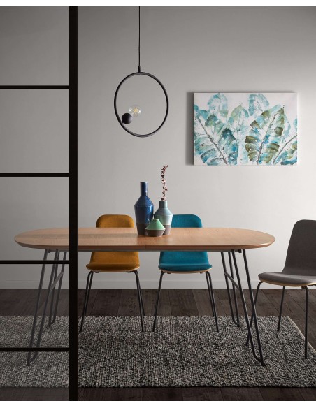 Mesa ext NOVAC 170(320)x100 cm roble/acero Kave Home/Vackart CC1074M46