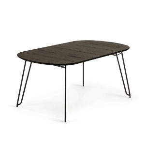 Mesa extensible MILIAN 140(220)x90 cm chapa fresno/patas acero negro - Kave Home/Vackart. NR009M01. Mesas de diseño en Vackart, la tienda de decoración perfecta