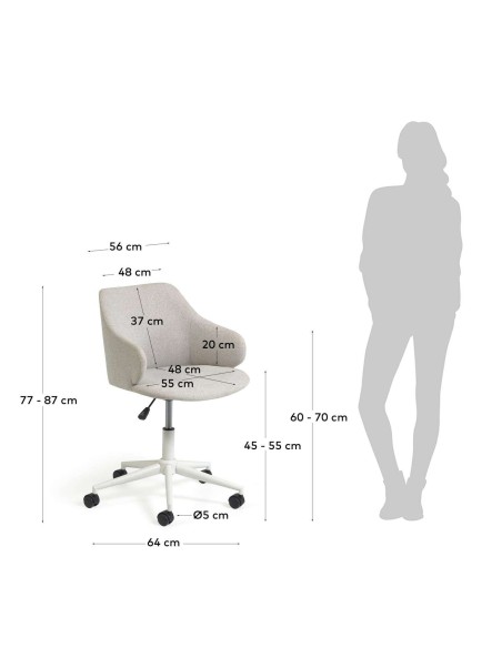 Silla de escritorio EINARA gris claro - Kave Home/Vackart. CC2261GR39