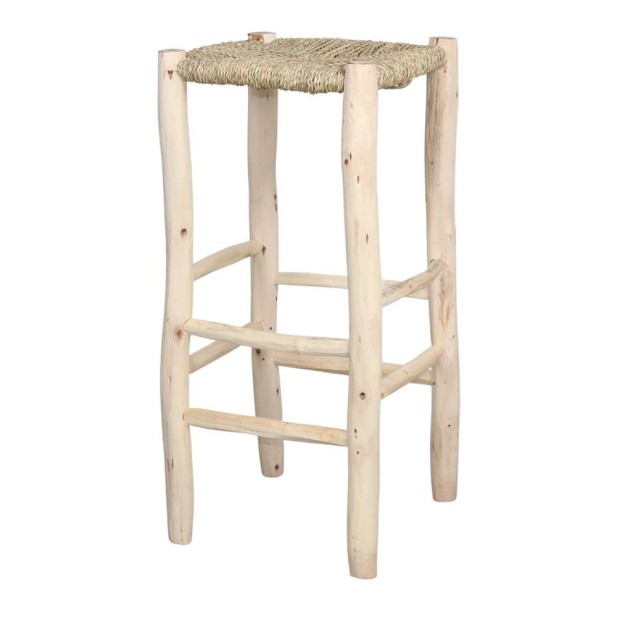 Taburete Alto TULANE 74 cm, Madera / Palma Natural. Vackart