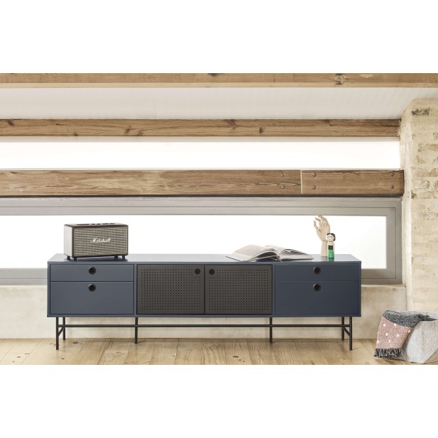 Mueble TV PUNTO 180 cm, Gris Antracita / Metal Negro - Teulat. Vackart Mueble TV PUNTO 180 cm, Gris Antracita / Metal Negro - Teulat. Vackart