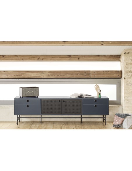 Mueble TV PUNTO 180 cm, Gris Antracita / Metal Negro - Teulat. Vackart