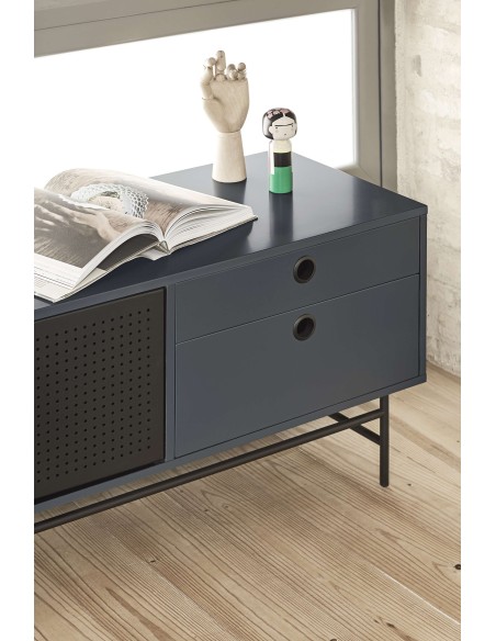 Mueble TV PUNTO 180 cm, Gris Antracita / Metal Negro - Teulat. Vackart