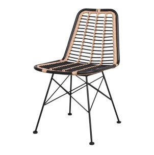 Silla GINO negro ratán sintético, estilo nórdico, estructura tubular de acero y asiento y respaldo de ratán sintético. Ilumina tu hogar con estilo Vackart