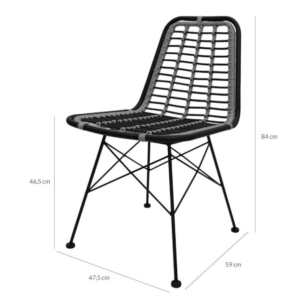 Silla GINO negro ratán sintético, estilo nórdico