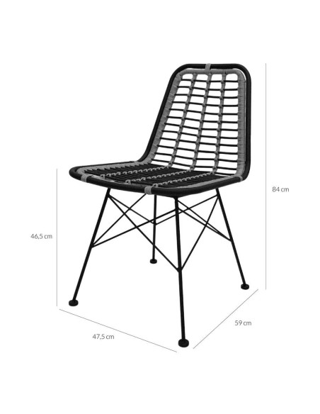 Silla GINO negro ratán sintético, estilo nórdico