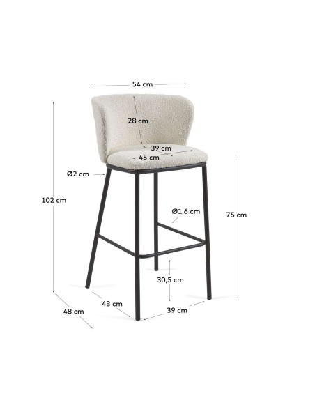 Taburete CISELIA 75 cm borrego blanco/metal negro - Kave Home