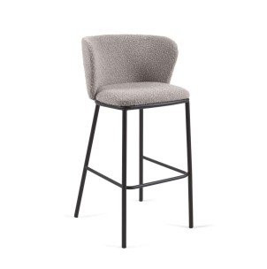 Taburete CISELIA 75 cm borrego gris claro/metal negro - Kave Home, Vackart - CC3001J14. Muebles de diseño.